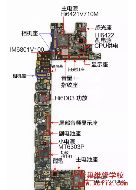 华为MATE X 主板元器件图